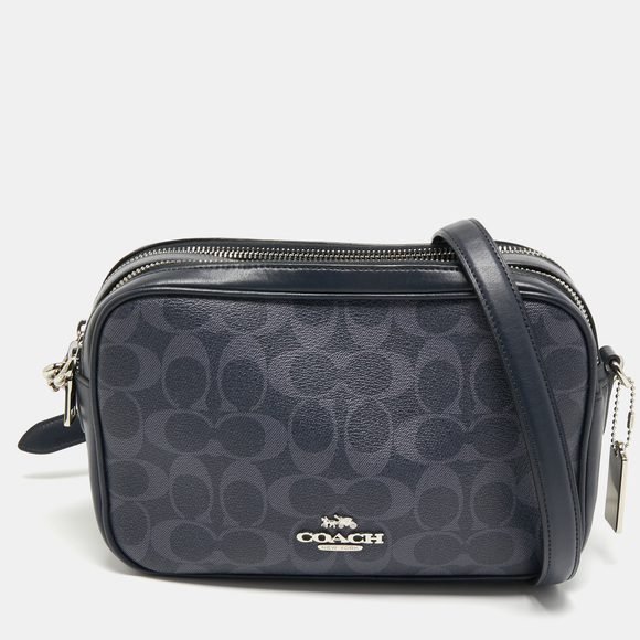 COACH Navy Blue Signature Coated Canvas and Leather Jes Camera